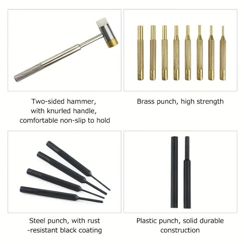 Punch Set Solid Hammer Steel Brass Plastics Punches With Box - Temu