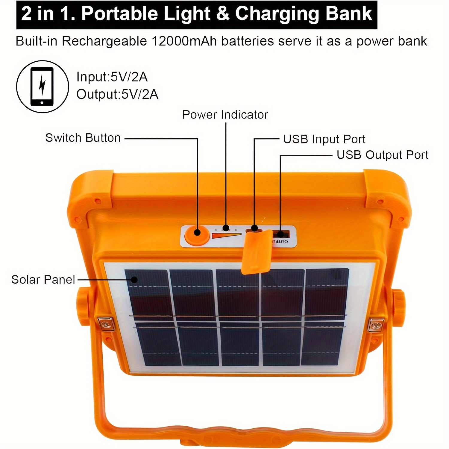 1pc Led Solar Camping Lights, Waterproof Solar Charging Or Usb Charging,  Portable Light, Power Bank Flashlight Survival Kit, Indoor And Outdoor Home  E