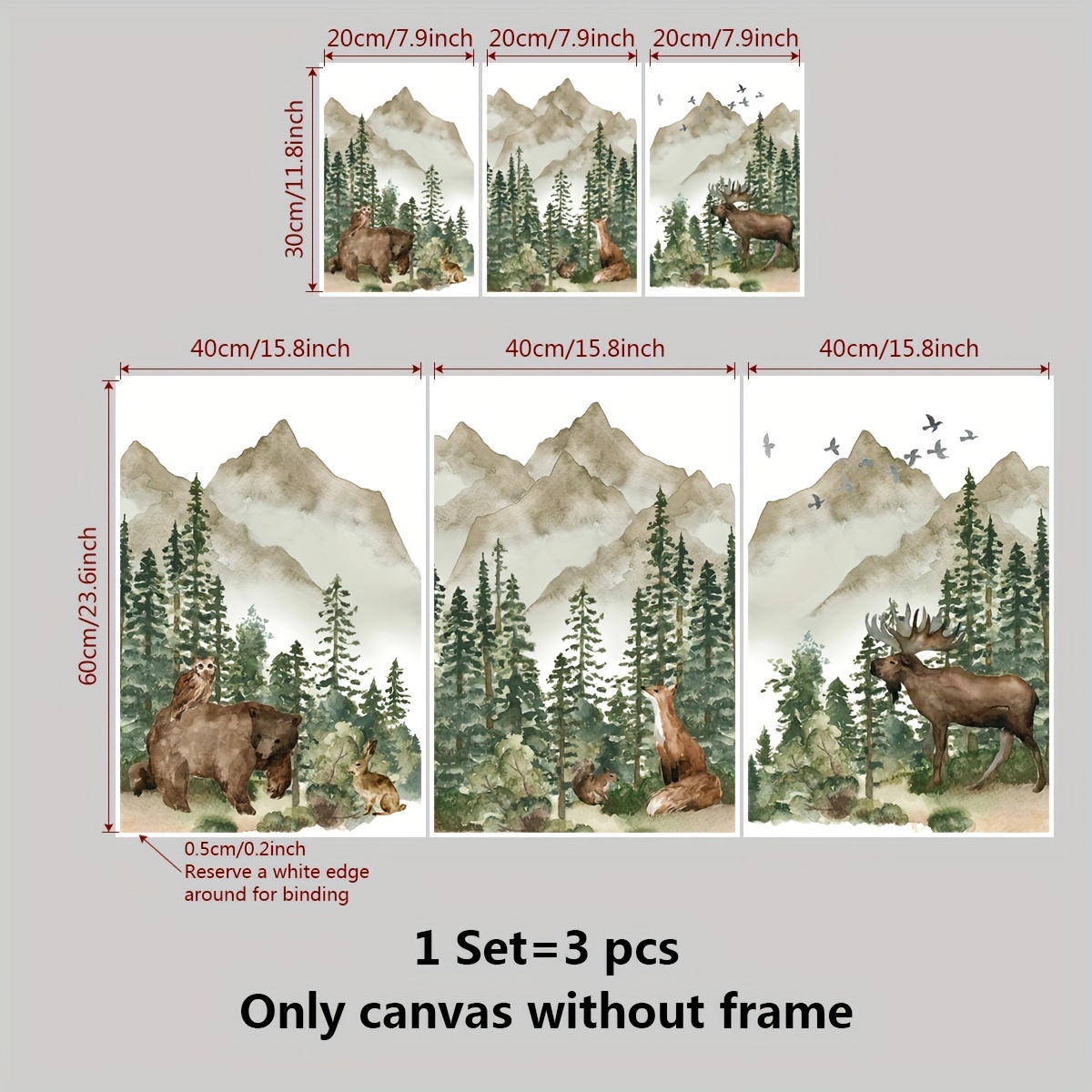 1pc Framed Animals Canvas Print Poster, Grove Mountain Woodland Wildlife  Lodge Bear Canvas Wall Art, Artwork Wall Painting For Bathroom Bedroom  Office
