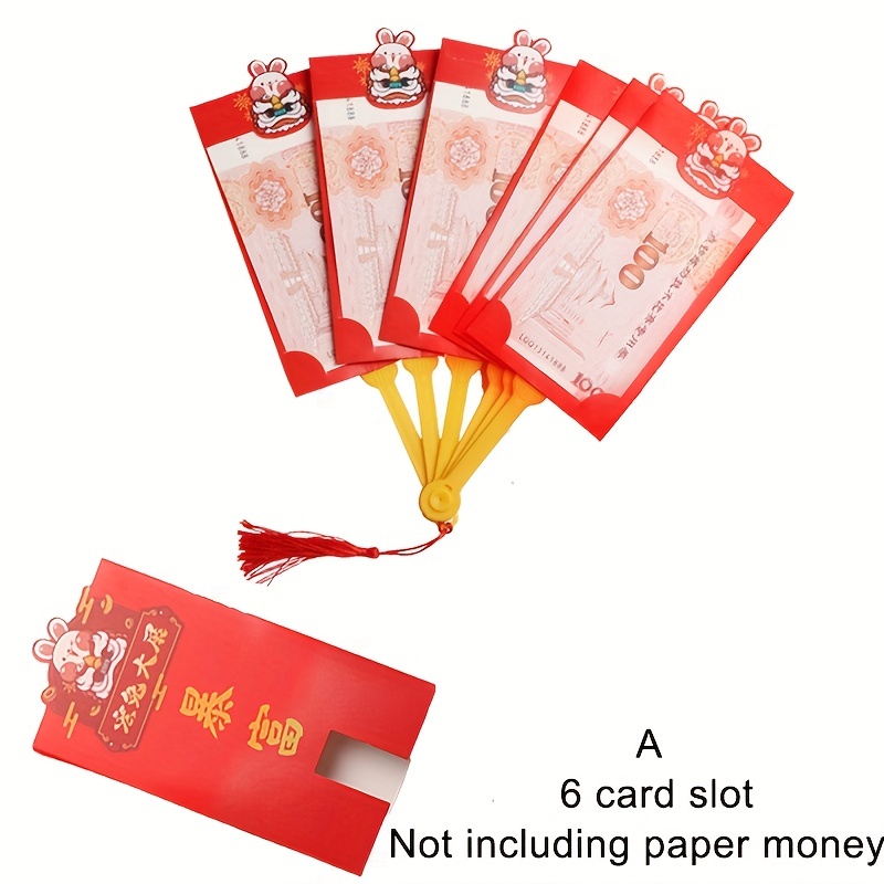 Fan shape Chinese Red Envelopes Red Packet Lucky My Envelopes 2023 Rabbit  Hong Bao Supplies for Graduation ,Party ,Wedding 6 card slots 