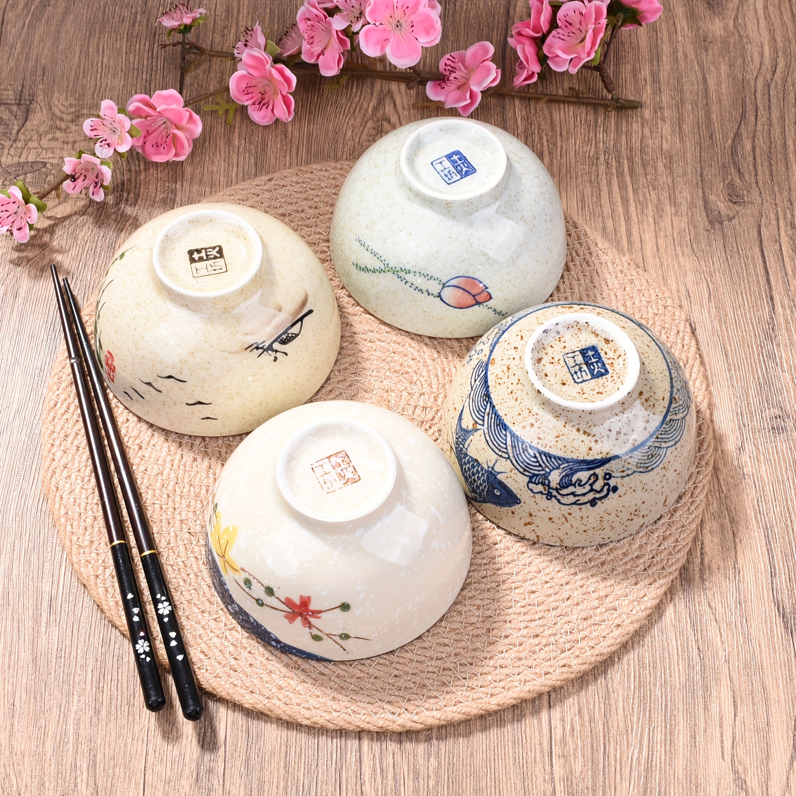 Small Bowl Ceramic Bowl Ceramic Rice Bowl Set Floral Pattern - Temu