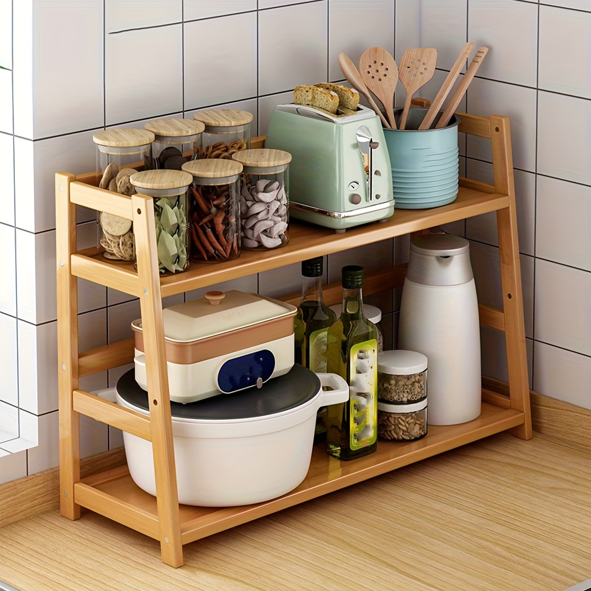 Kitchen Countertop Organizer, Cupboard Stand Spice Rack, Cabinet Pantry  Shelves, Organization and Storage for Bathroom Bedroom Office, Space Saving