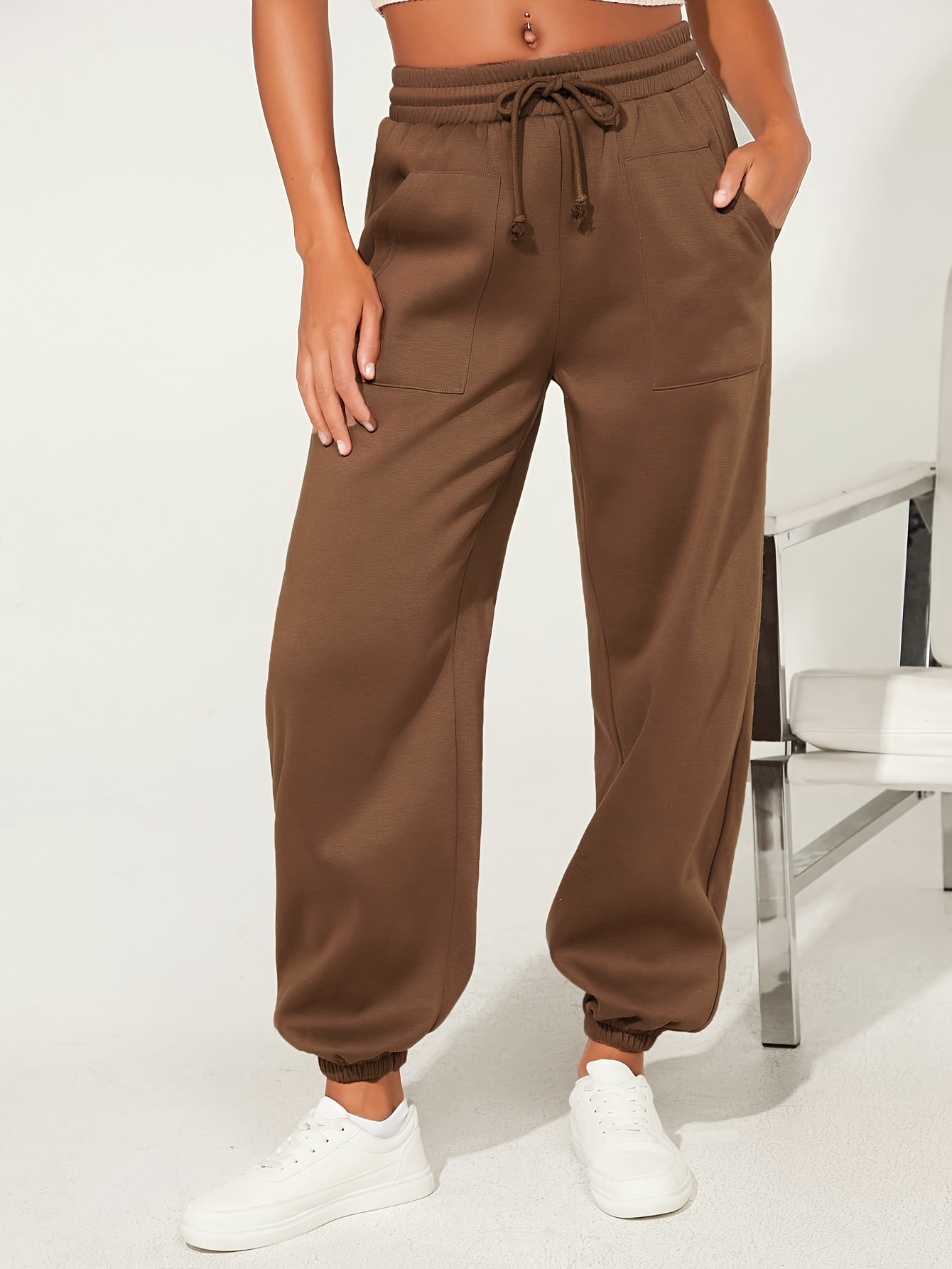 Solid Drawstring Pockets Pants Casual Capri Pants Spring - Temu