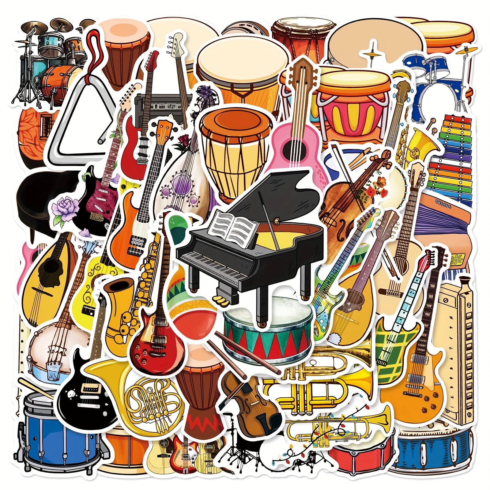 100 Pcs Rock Band Stickers Music Car Vinyl Waterproof Stickers for  Personalize Laptop, Electronic Organ, Guitar, Piano, Helmet, Skateboard,  Bass Drum