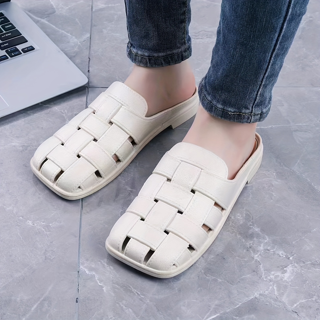 Women s Solid Color Casual Sandals Slip Closed Toe Temu Canada