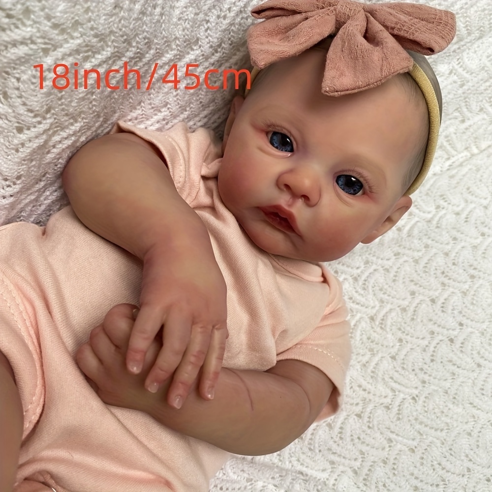 45CM Newborn Full Silicone Baby Girl Doll Reborn Sleeping Soft Cuddly Body  3D Skin with Visible Veins Handmade Doll