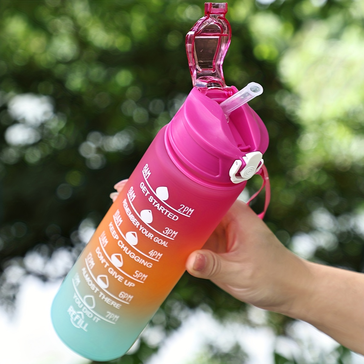 Botella de agua motivacional Agua deportiva 32 oz / 1L con marcador de  tiempo y colador extraíble para fitness y correr al aire libre Senderismo  Mochilero Muyoka Hogar