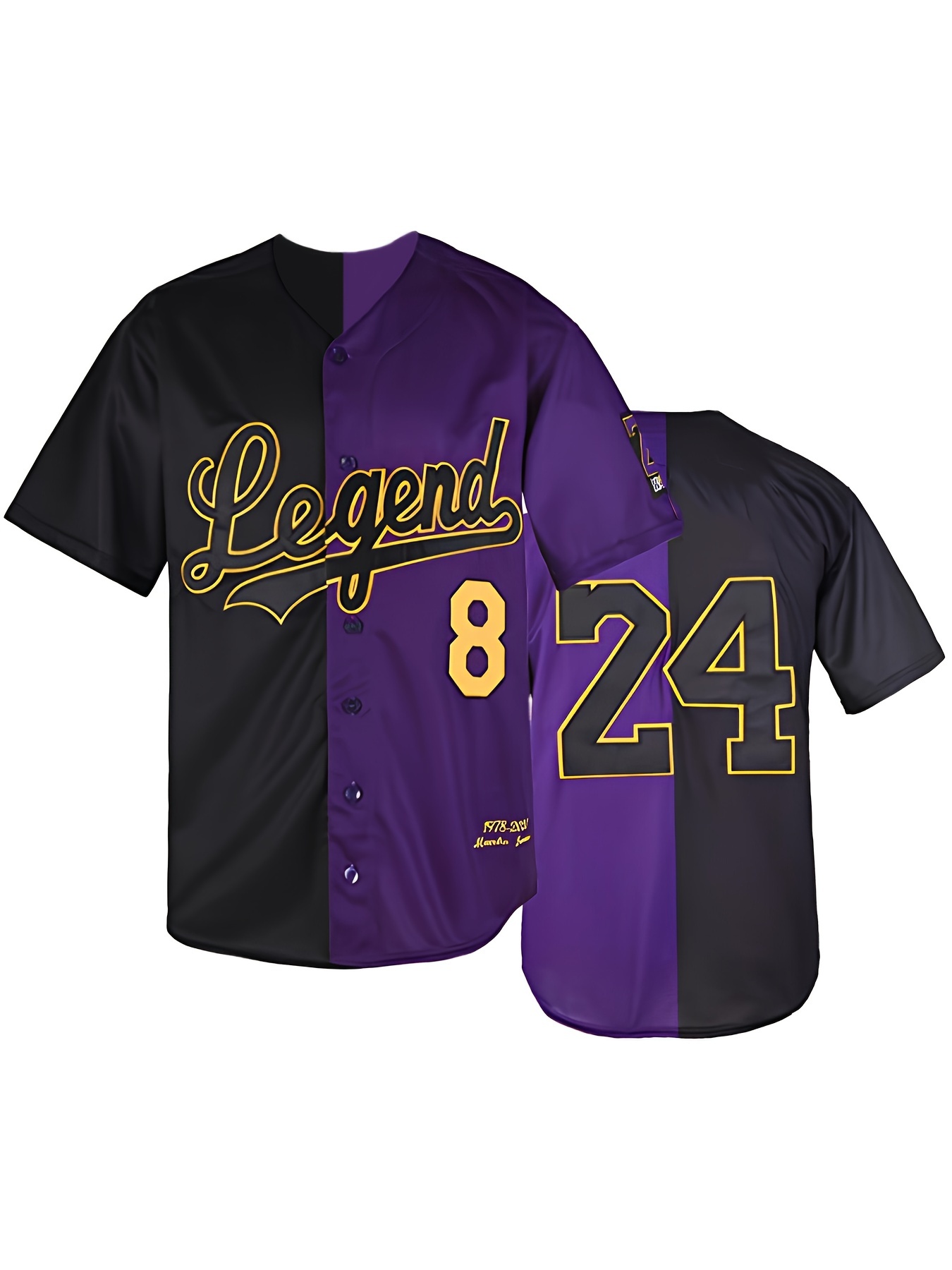 Men's Legend #8 24 Baseball Jersey, Embroidered Button Up Short Sleeve Uniform Baseball Shirt for Party Gifts,Temu