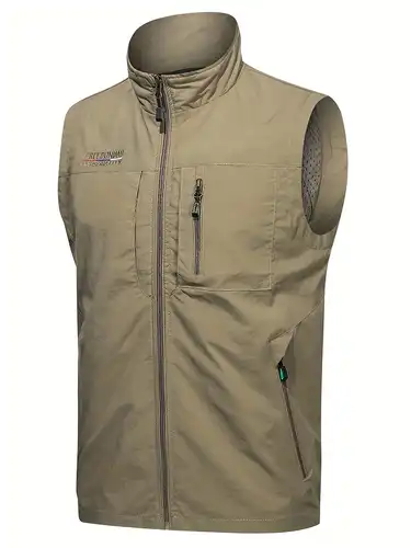 Zipper Pockets Cargo Vest Men's Casual Stand Collar Zip Vest - Temu