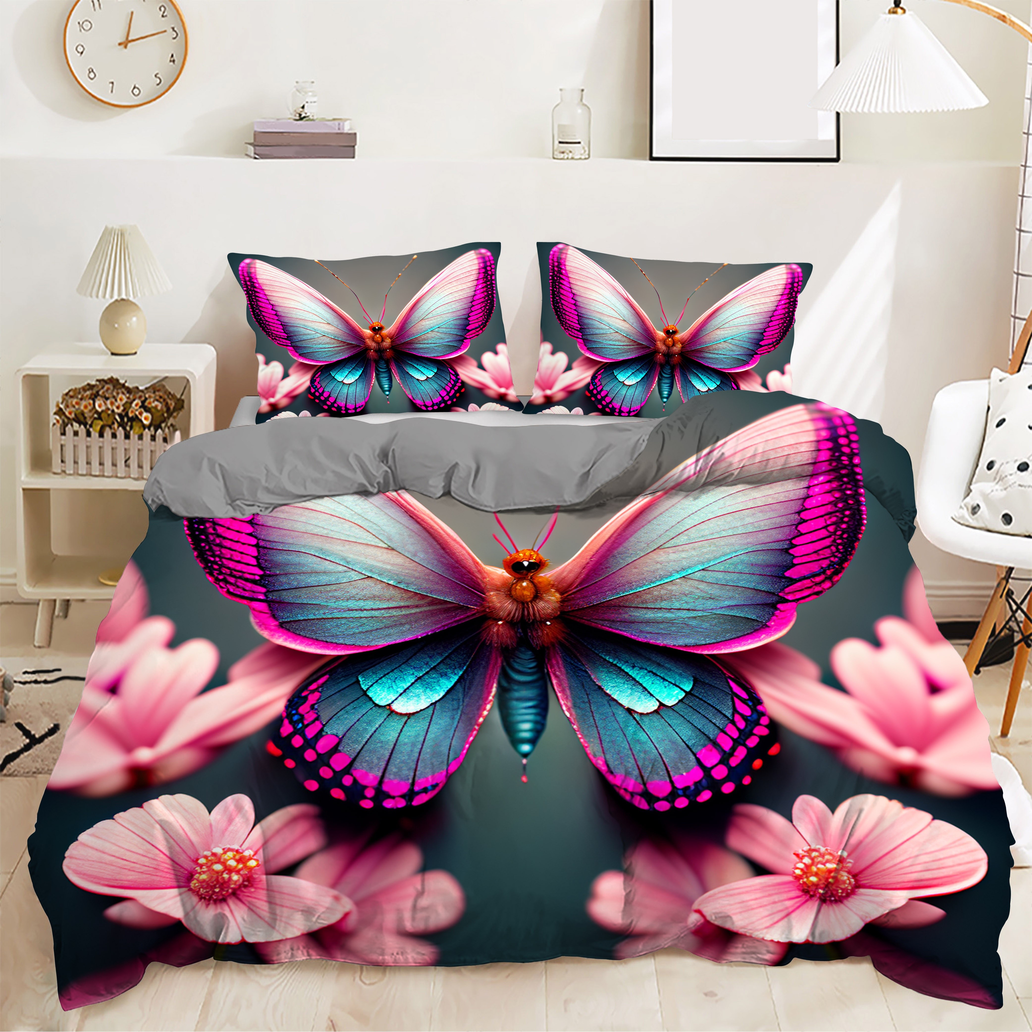 Housse de couette imprimée papillon 3D, ensemble de literie en