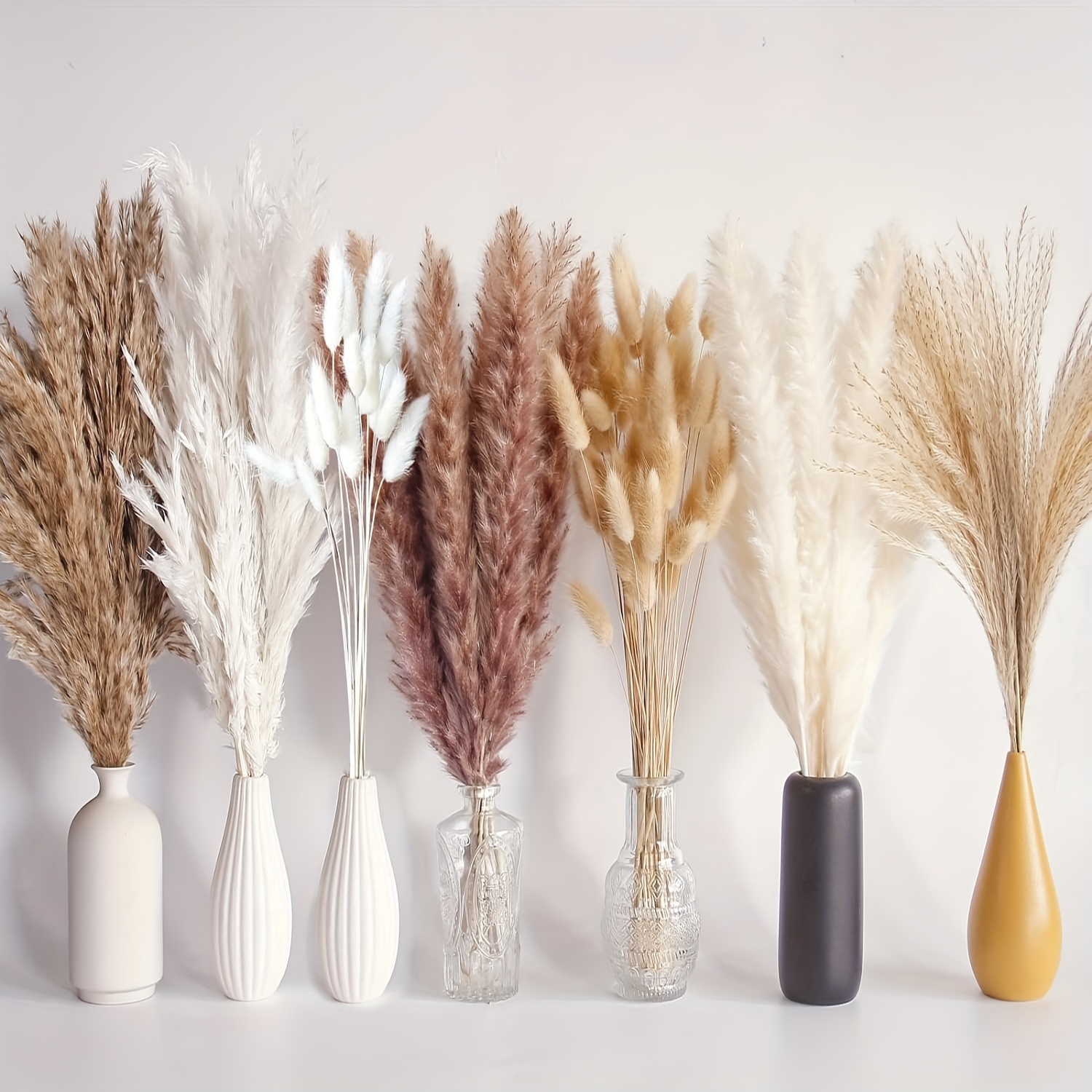 125pcs Dried Pampas Grass Bouquet, Boho Table Decor, Bunny Tails Dried ...