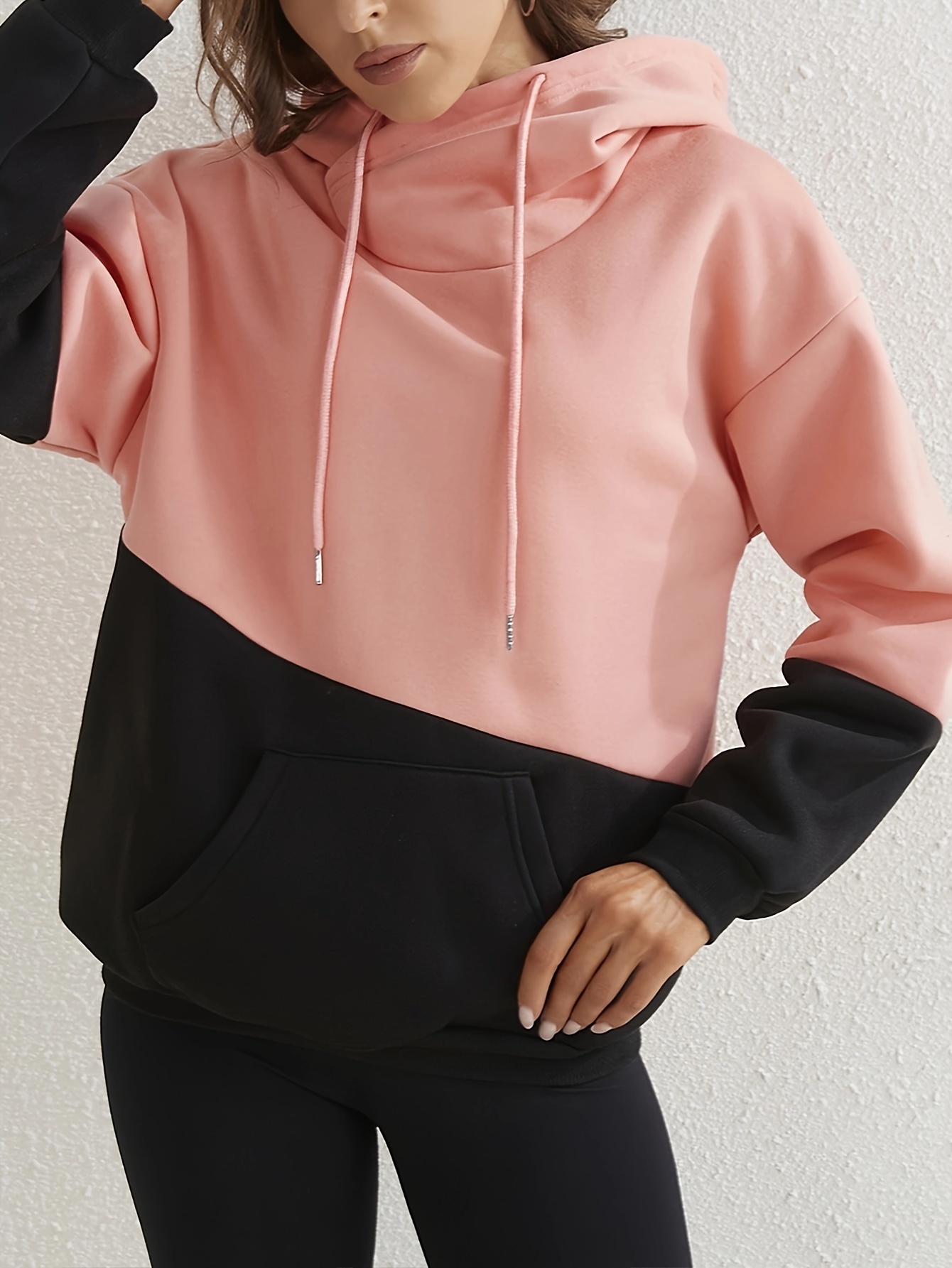 Womens Hoodies Colorblock Kangaroo Pocket Drawstring Hoodie Womens