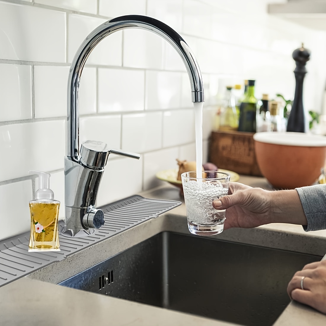 Gray Silicone Faucet Sink Splash Guard Mat for Bathroom Counter