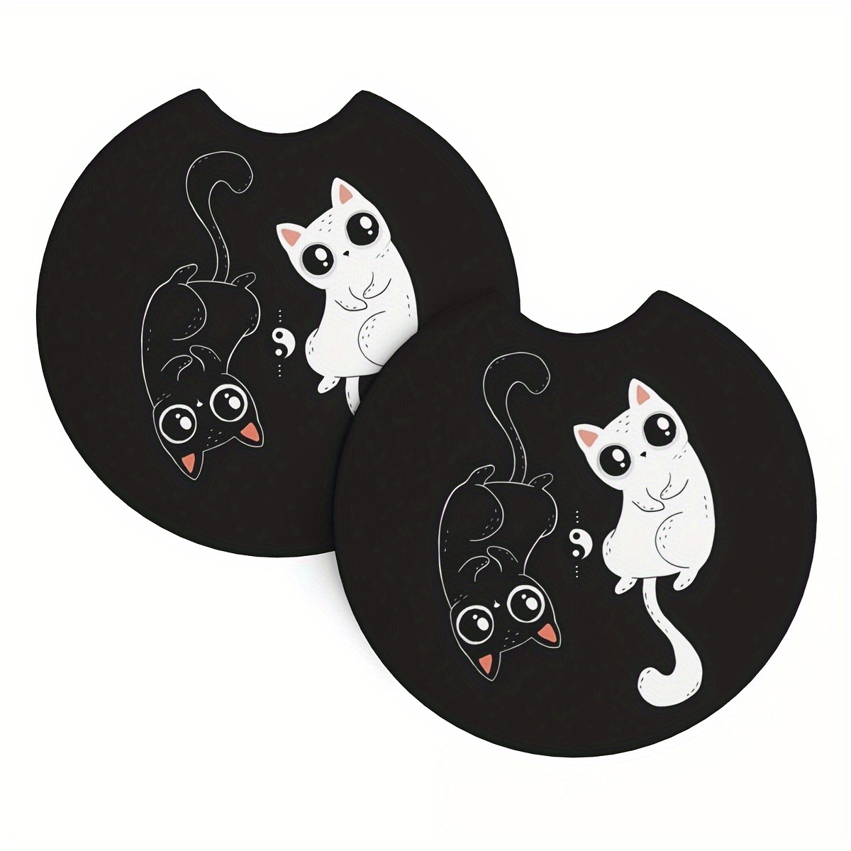 Car Coasters Black White Print Design A Finger Notch For - Temu