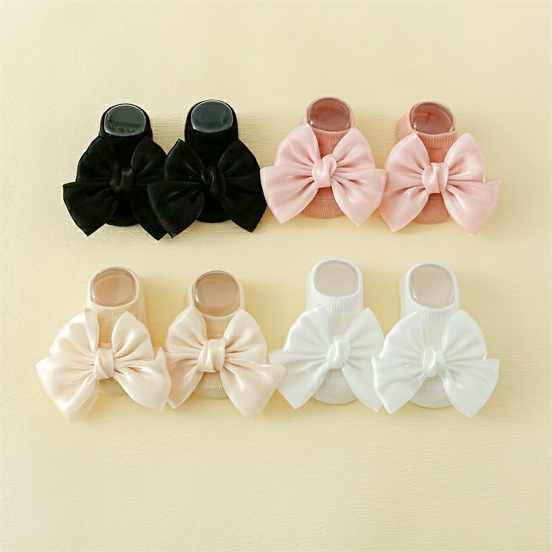 5 pares de calcetines altos de algodón con lazo colorido para bebé niña con  5 piezas de cinta de satén con lazo para el pelo para niñas accesorios