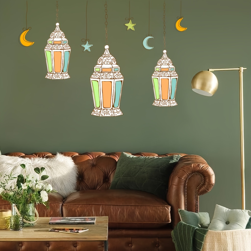 1pc Islamic Muslim Lantern Wall Sticker, Colorful Cartoon Ramadan Pattern  Self-Adhesive Wall Stickers, Bedroom Entryway Living Room Porch Home Decorat
