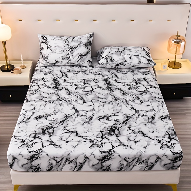 Fitted Sheet Set, Dustproof Non-slip Skin-friendly Fitted Sheet, Marble  Print Anti-slip Thickened Bedding Set For Bedroom Guest Room Hotel (  *fitted Sheet + *pillowcase, Without Core) - Temu