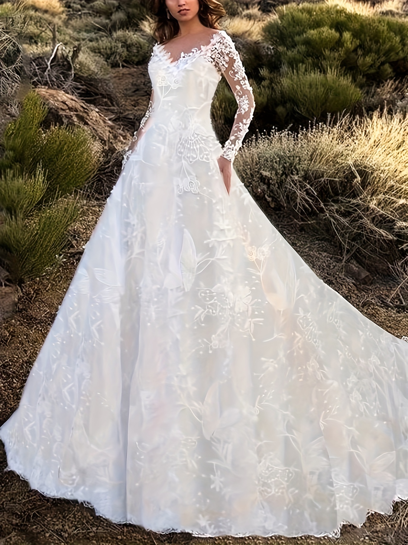 Lace V neck Button Front Wedding Dress Elegant Short Sleeve - Temu Canada