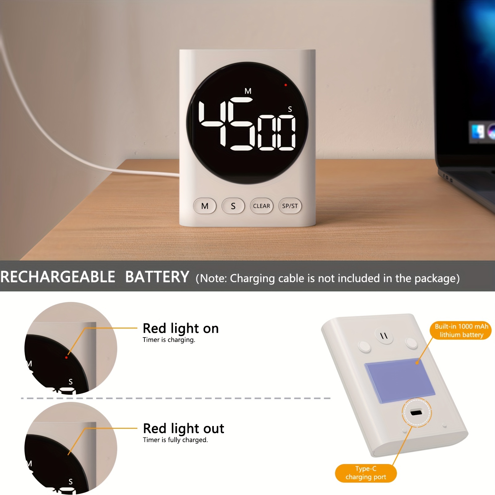 Rechargeable LED Magnetic Magnetic Countdown Timer With Count Up