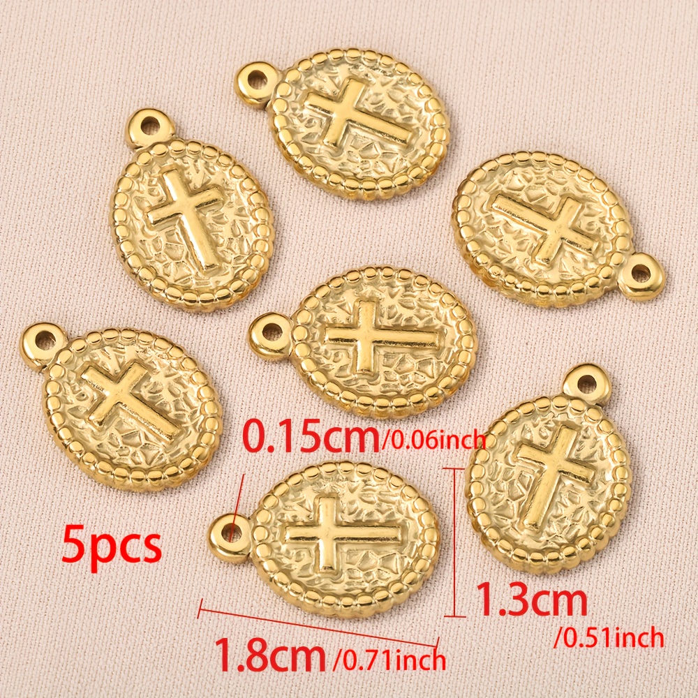 Image of 5pcs Stainless Steel Oval Plate Pendant Charms Golden Cross Pendant Necklace Bracelet Jewelry Additions