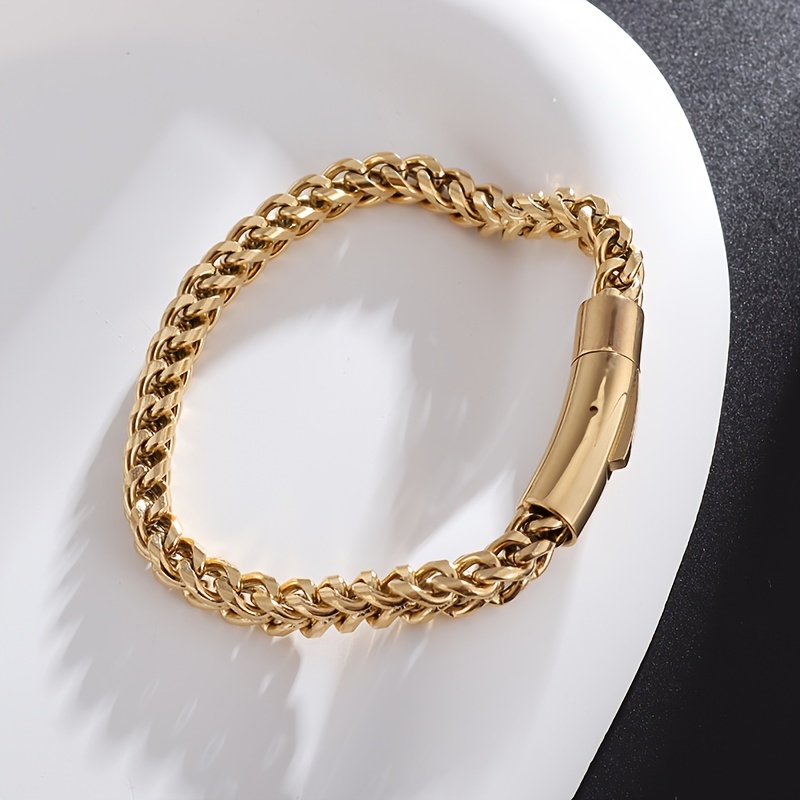 Double Curb Link Chain Bracelet 18K Gold Mens Bracelet Punk Hip Hop Jewelry