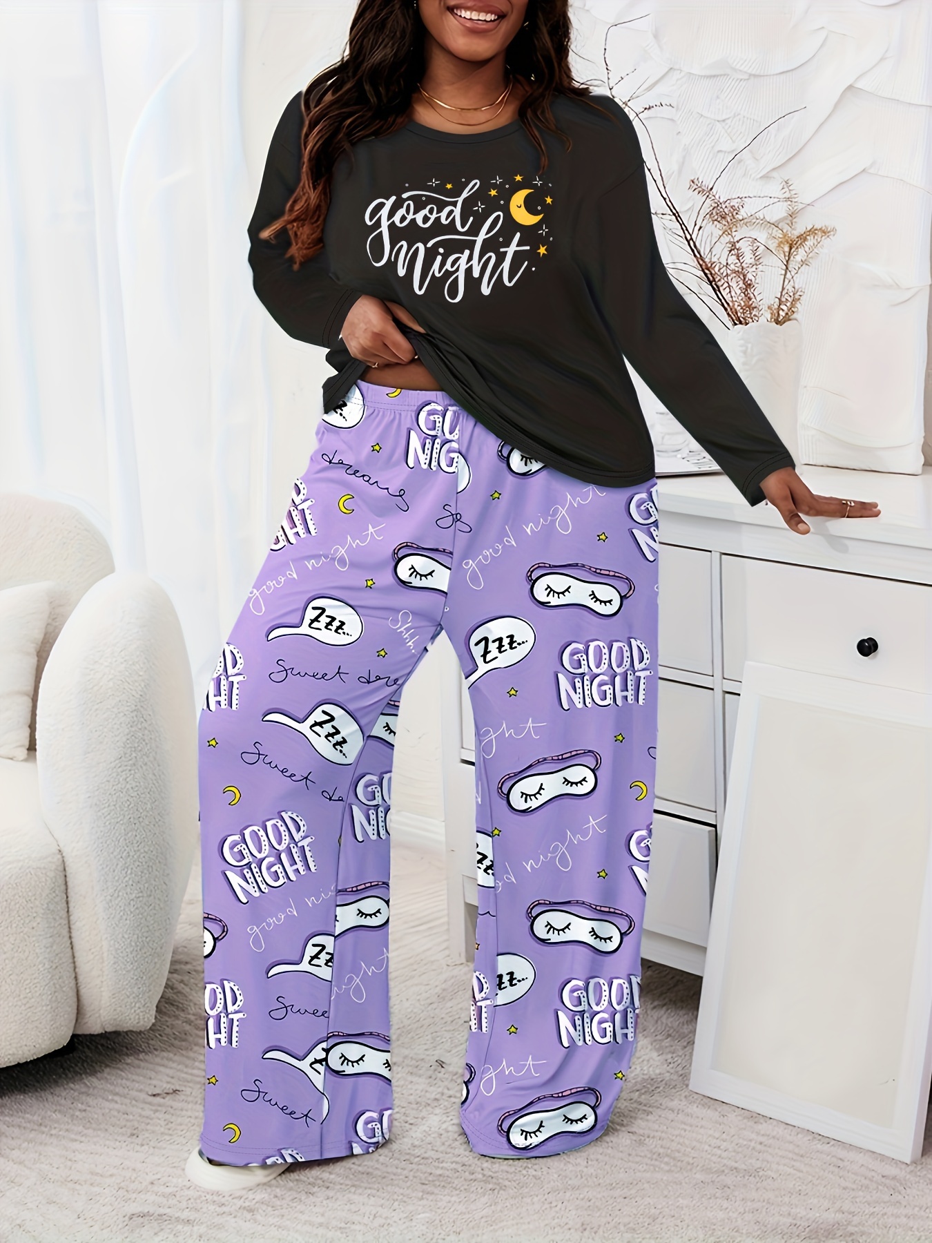 Cute Moon Print Pajamas, Comfy Cami Top & Elastic Waistband Shorts, Women's  Loungewear & Sleepwear