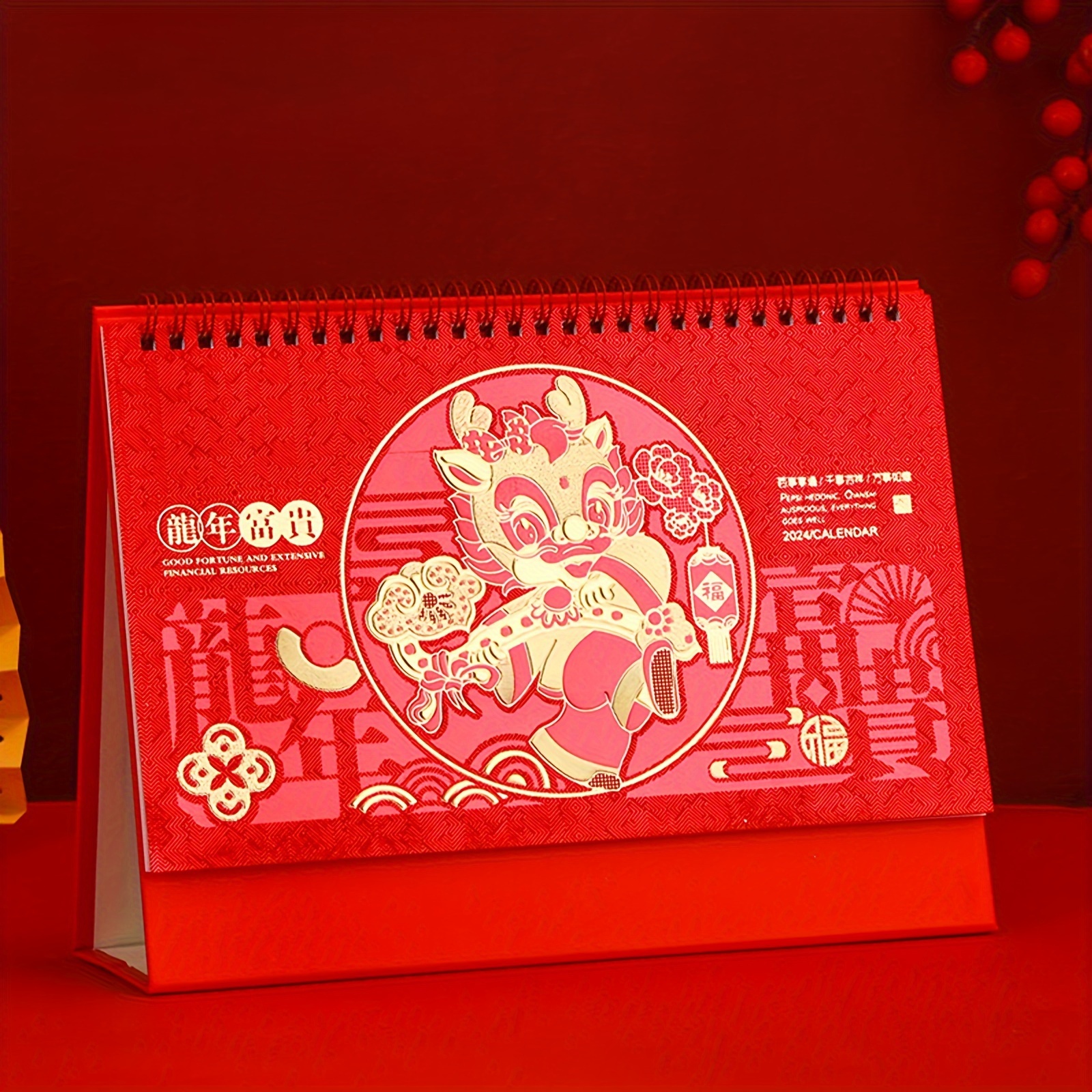 Calendrier mural en papier avec année du dragon chinois 2024, décoration de  bureau, nouveau, mensuel, épais - AliExpress