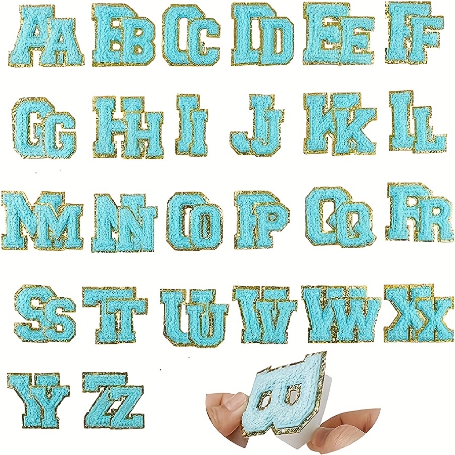 52 Pieces Chenille Letter Patches A-Z Iron on Patches Gold Glitter Border  Repair