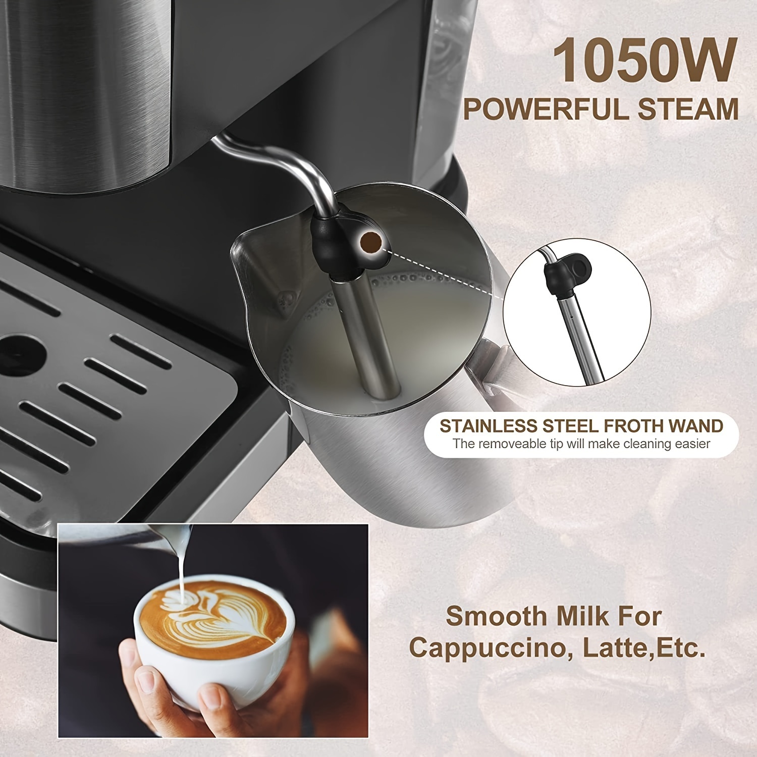 Fast Heating Espresso Machine Milk Frother Wand Perfect Home