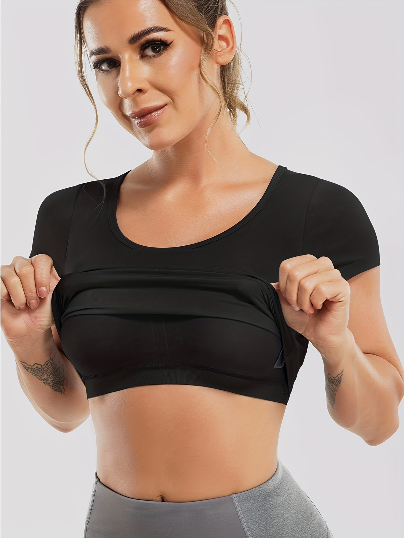 Womens Sport Yoga Crop Top Short Sleeve Gym Workout Fitness