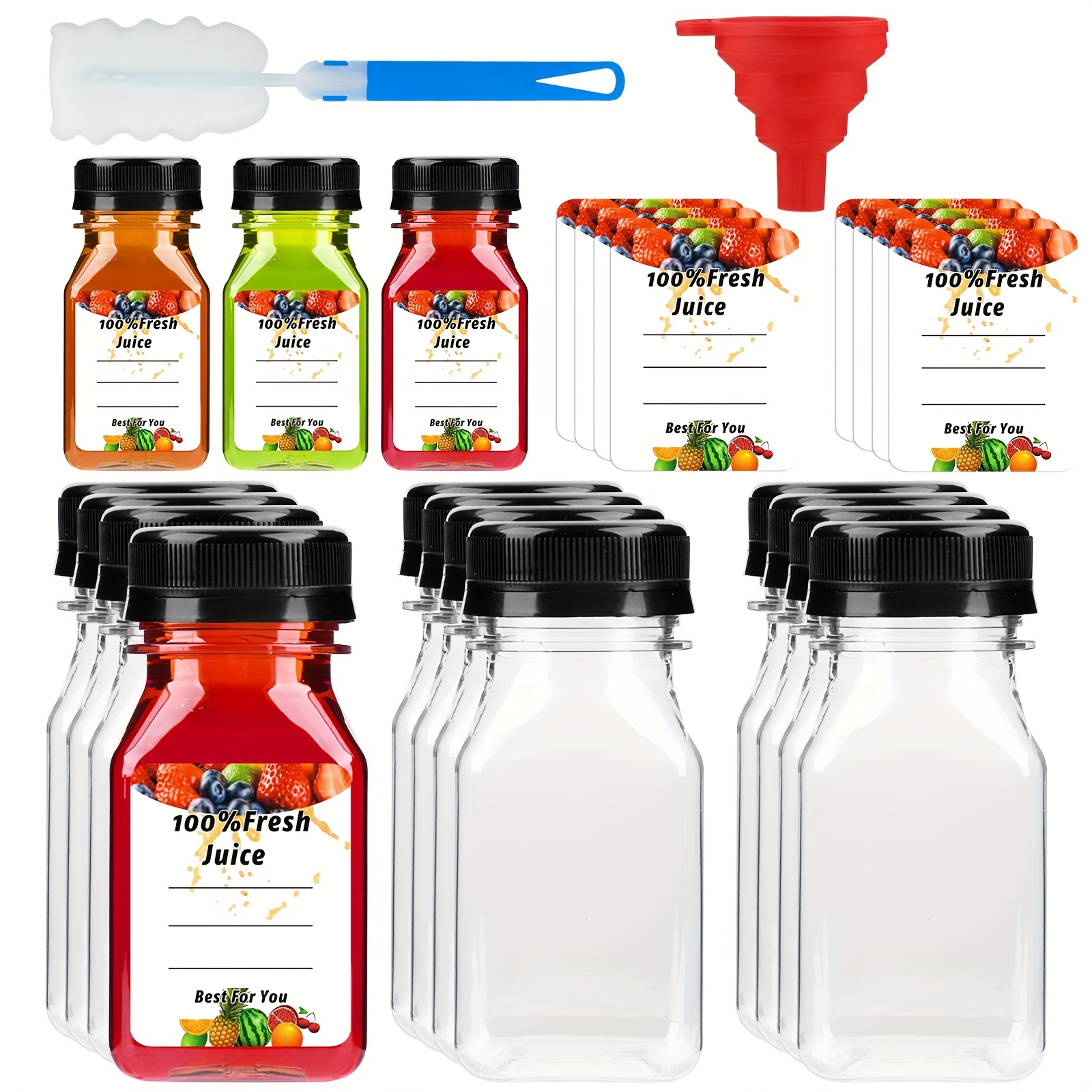 Glass Juice Bottles, Reusable Juice Container With Brush, Glass