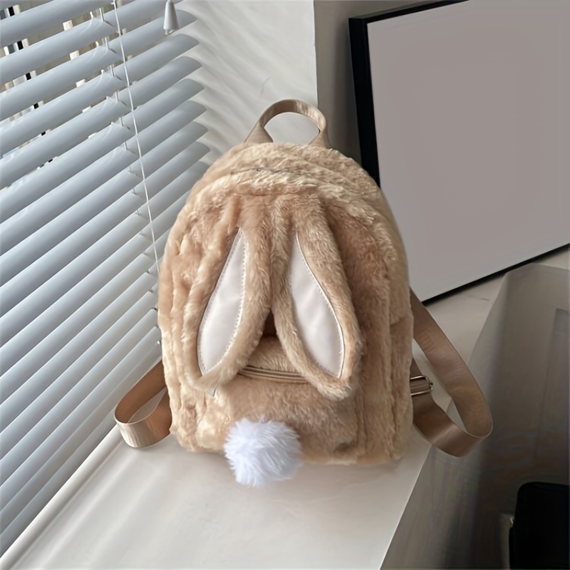 Kawaii Bunny Shaped Backpack, Plush Trendy Zipper Rucksack, All