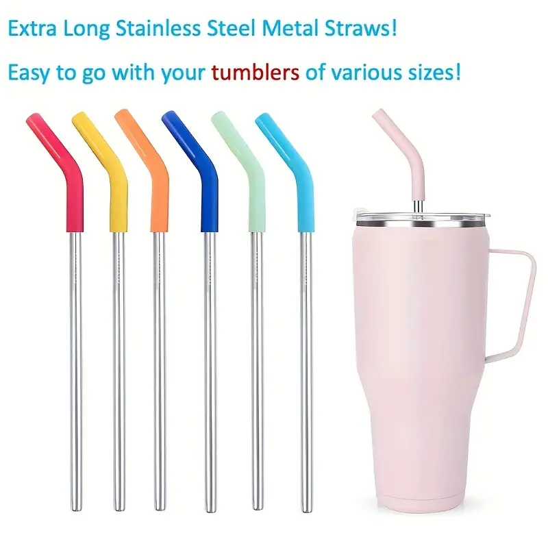 Reusable Stainless Steel Straw Set With Travel Case, Silicone Tips