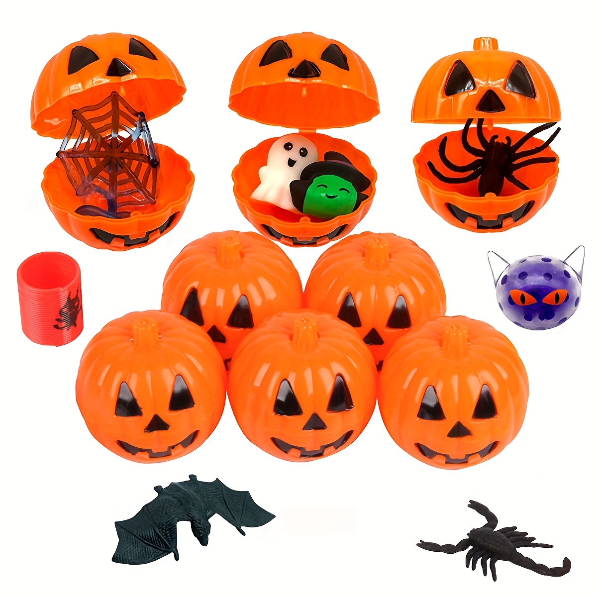 3/6pcs Plastic Pumpkin Shaped Storage Box Halloween Party Trick Or Treat  Surprise Small Pumpkin Prop Kids Mini Toy Storage Boxes