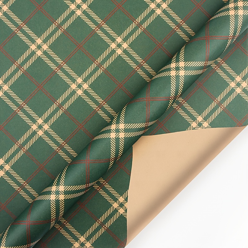 Wrapping Paper: Sage Christmas green Plaid, Beige Holiday