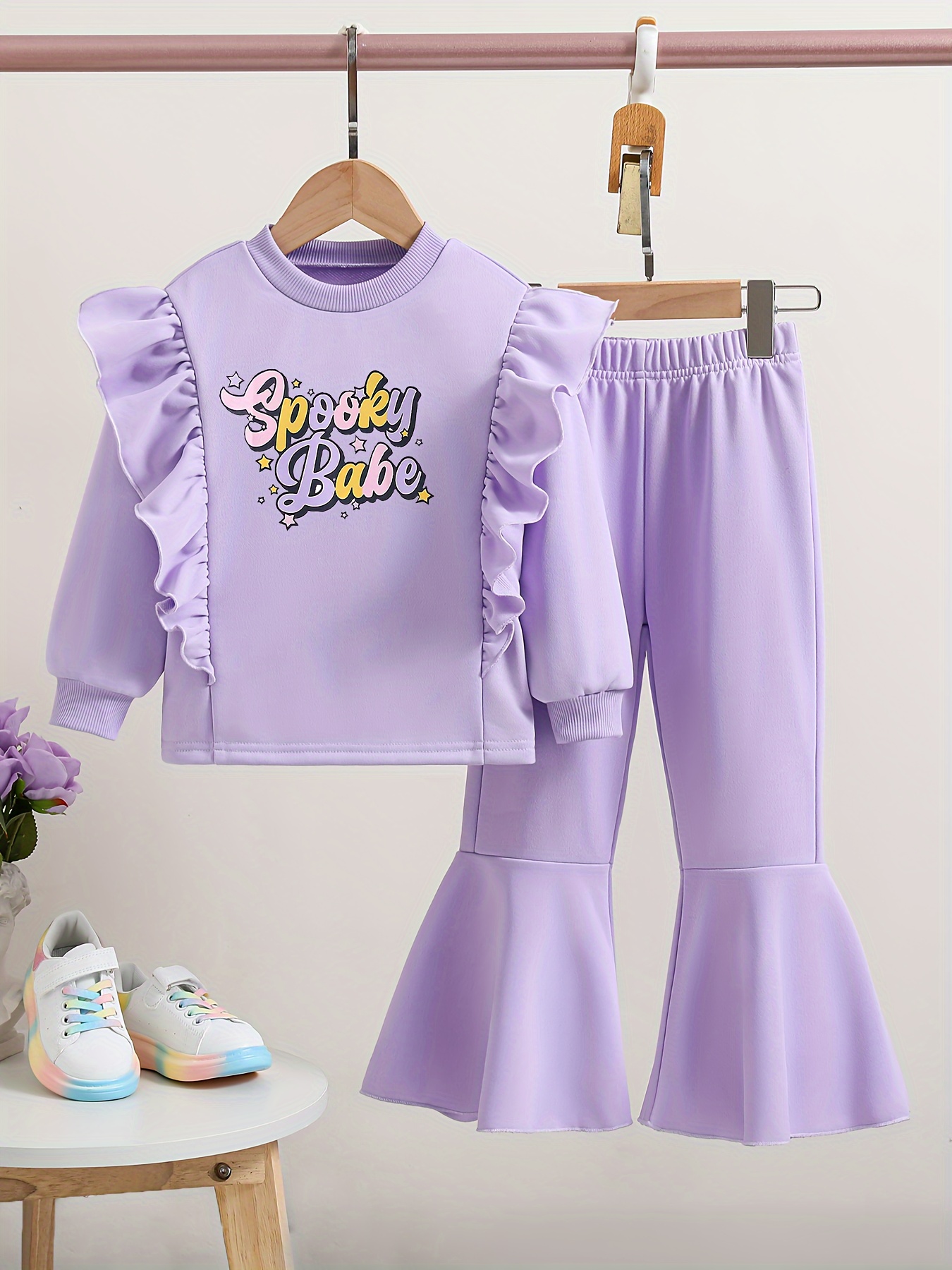 Girls Spooky Babe Print Sweatshirt Flared Pants Set Kids - Temu