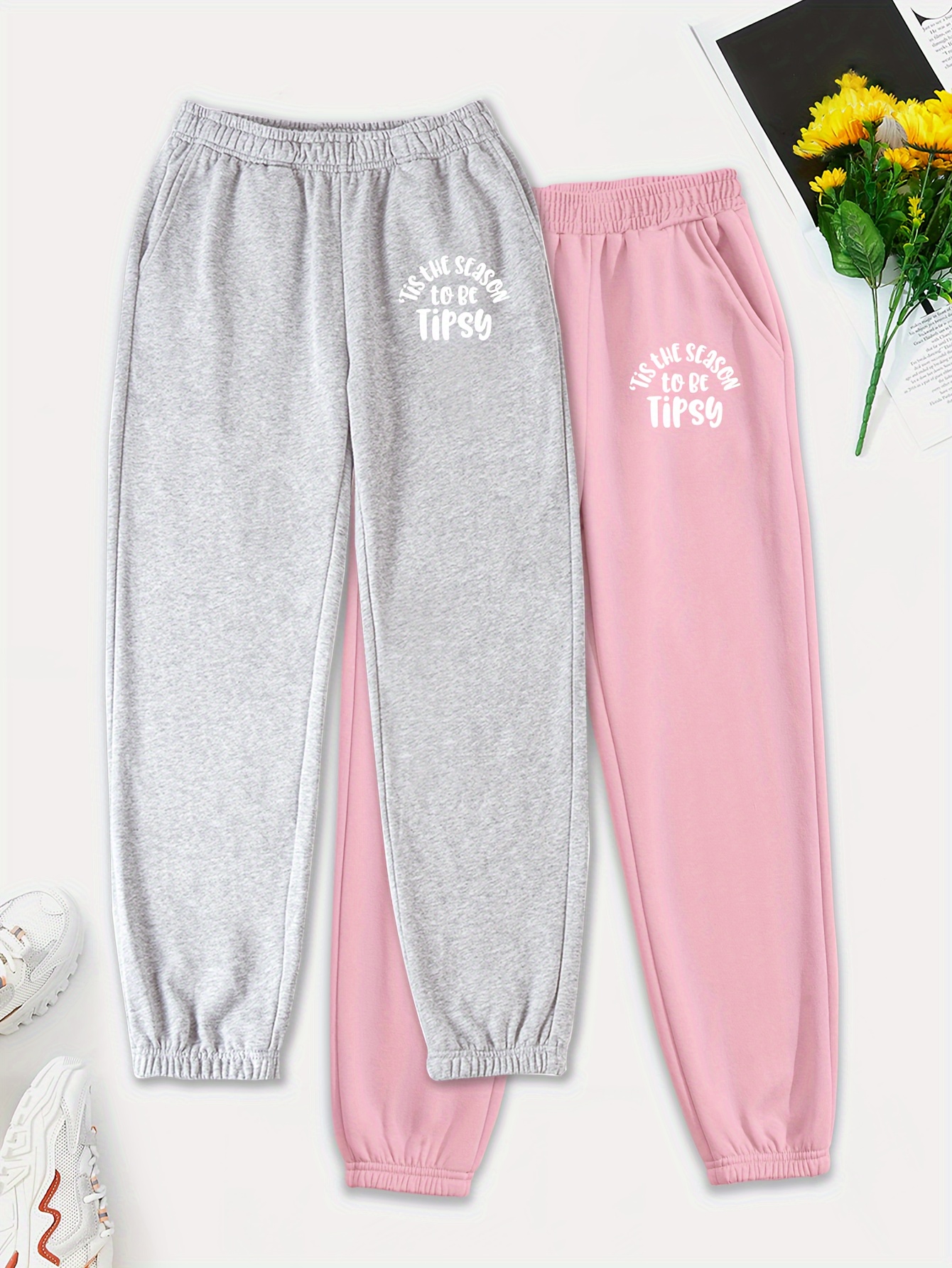 Pants Girls ' Tipsy' Print Casual Pull Comfy Active Trousers - Temu