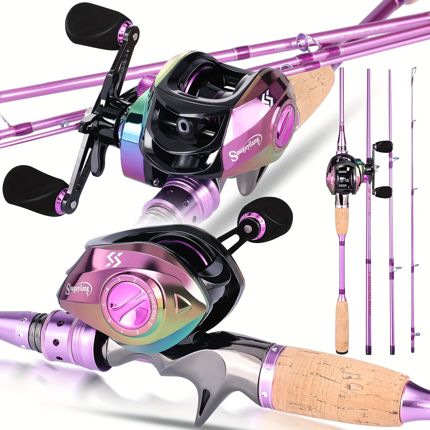4 Sections Fishing Combos, 82.68inch/6.89FT Carbon Fiber Rod And 19+1 BB  7.2:1 Gear Ratio Baitcasting Fishing Reel, Fishing Supplies