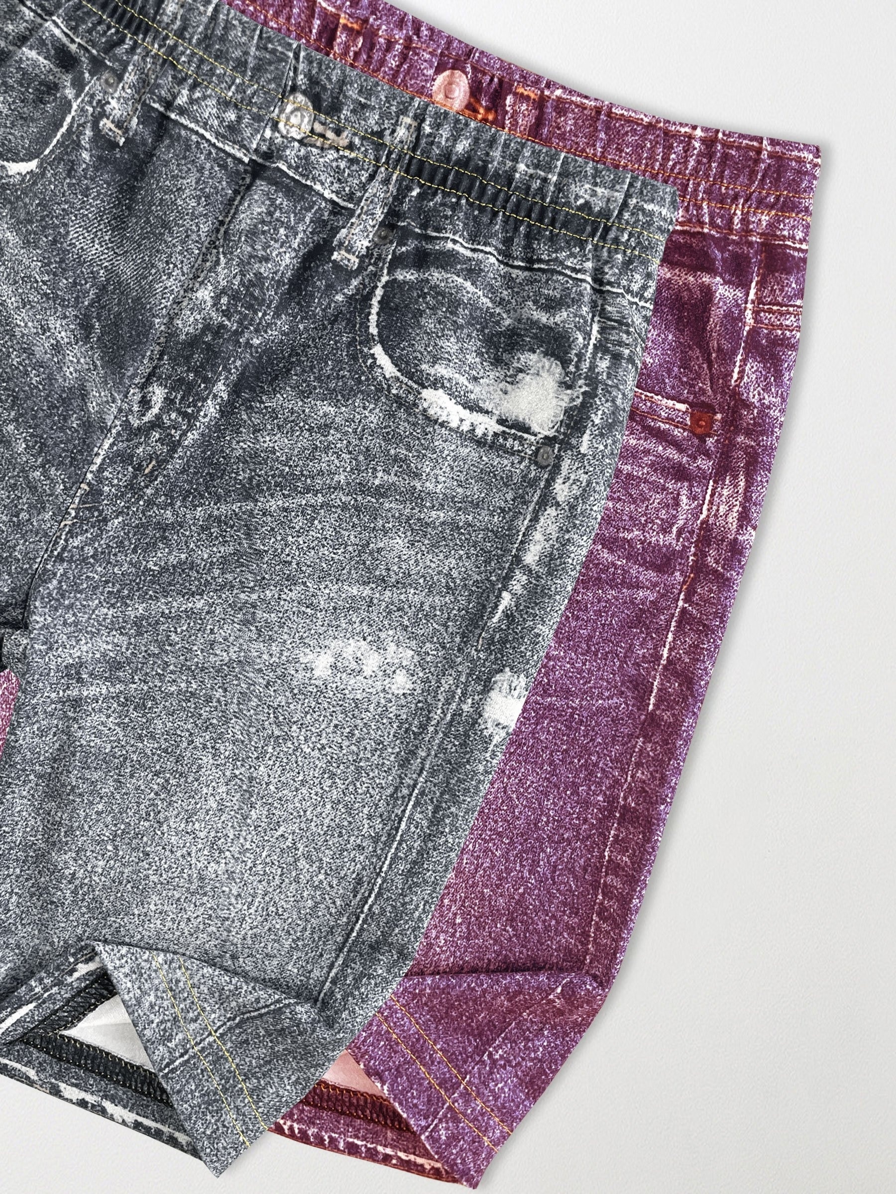 2pcs Girls' Denim Graphic Bike Shorts for Summer