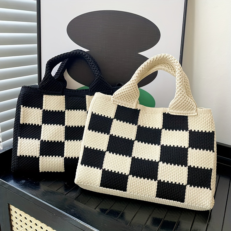 Beaded Checkerboard Pouch Handbag