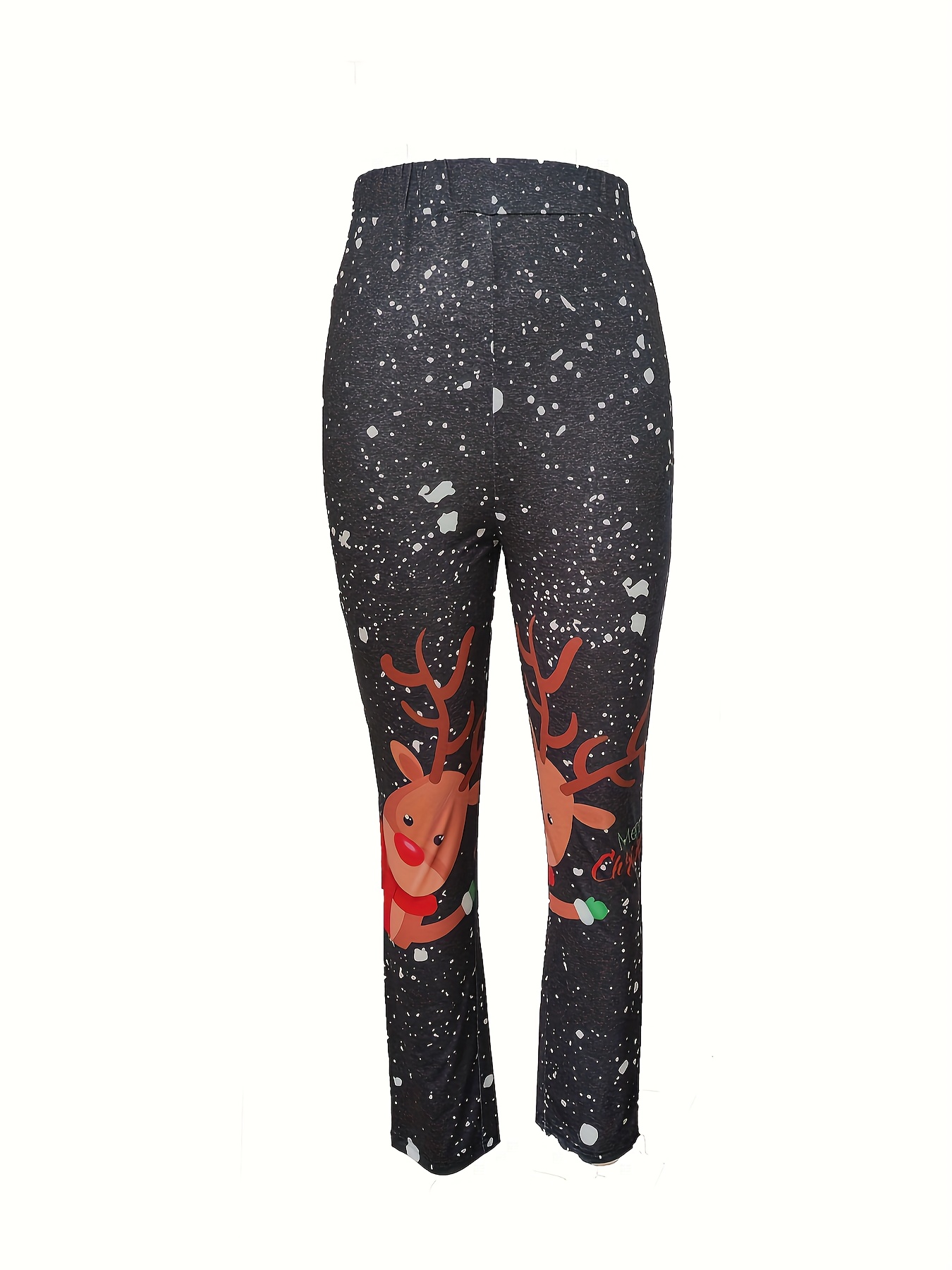 Christmas Reindeer Print Skinny Leggings Cute Elastic Waist - Temu Canada