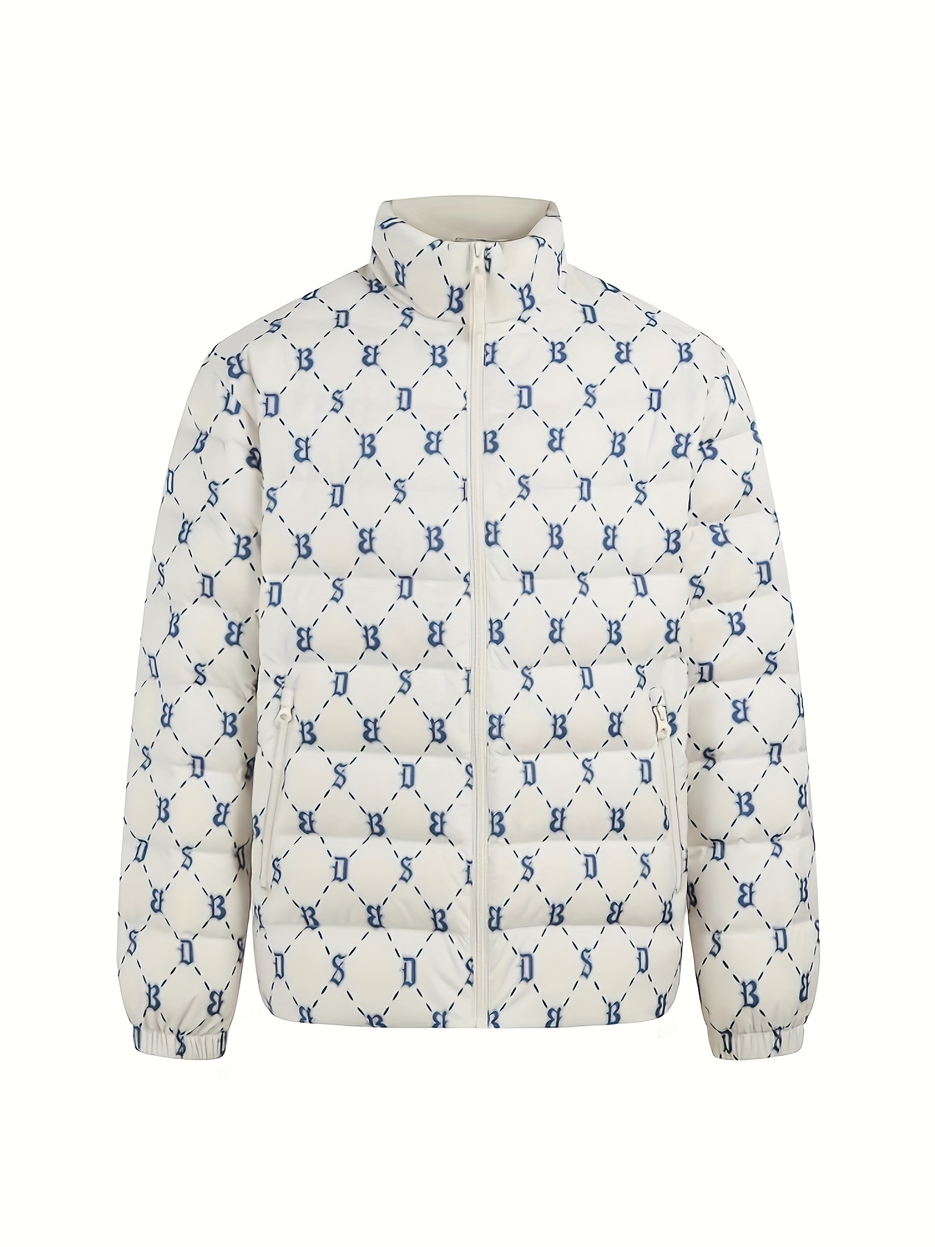 Louis Vuitton Cropped Graphic Zipper Puffer Jacket, Beige, 42