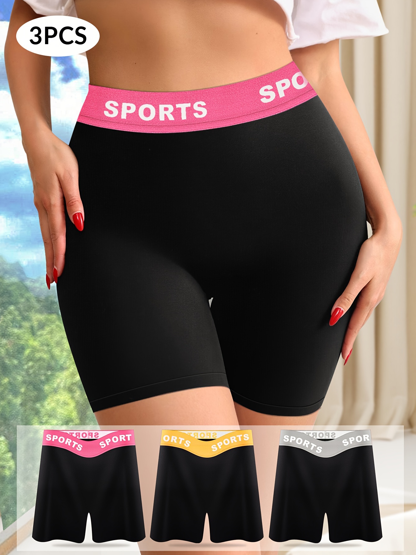 Women Sports Underwear Letter Print High Elastic Fitness Workout Sports  Panties Briefs Underwear