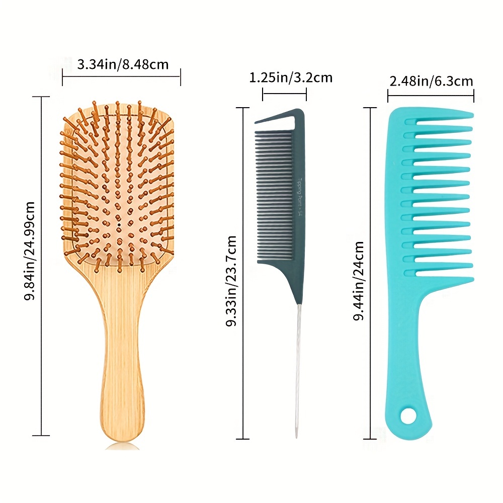 Juego de peines de bambú para el cabello, cepillo de pelo ecológico  antiestático para mujeres y hombres, peine de cola, peine de dientes,  cepillo de