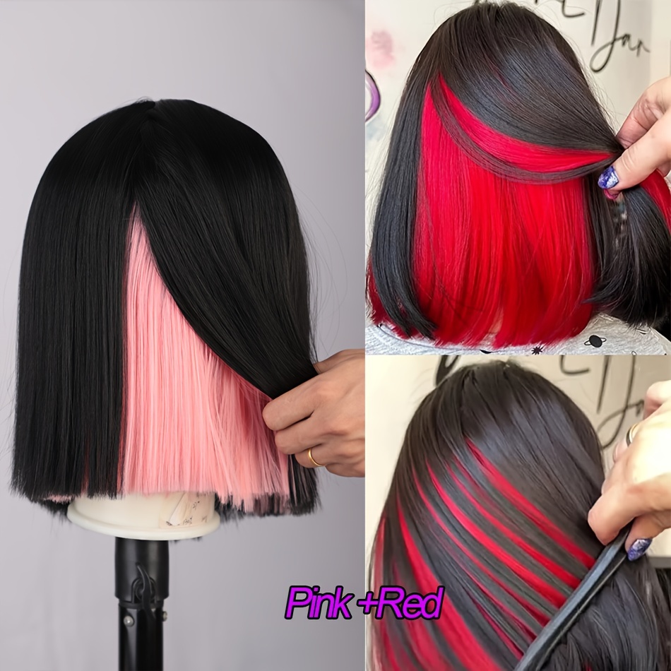 B1g1 Free]highlight Red Bob Wig Women Skunk Stripe Straight - Temu