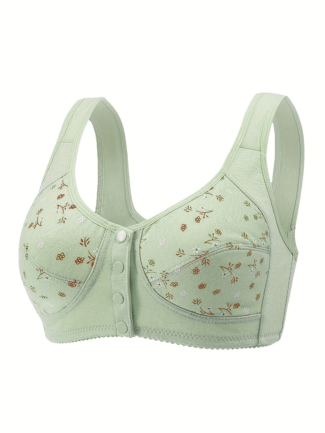 Floral Print Wireless Bra Comfy Breathable Front Buckle Bra - Temu
