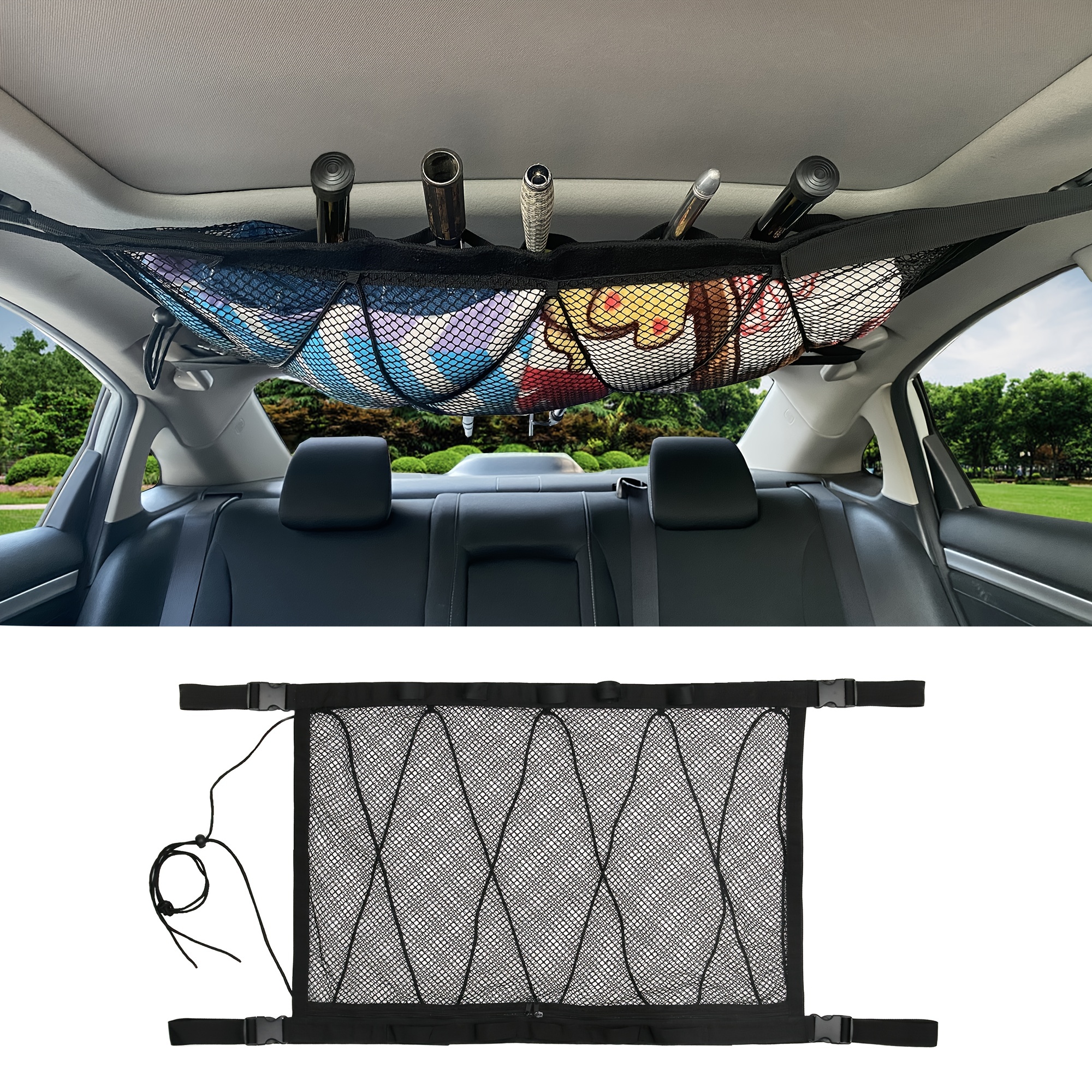 EUBUY Multifunctional SUV Ceiling Storage Net with Fishing Rod