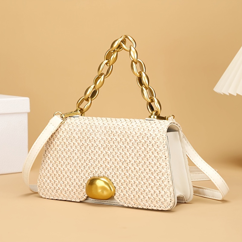 Mini Flap Square Straw Bag, Ruched Top Handle Box Bag, Stylish Twist Lock  Shoulder Purse With Braided Strap - Temu