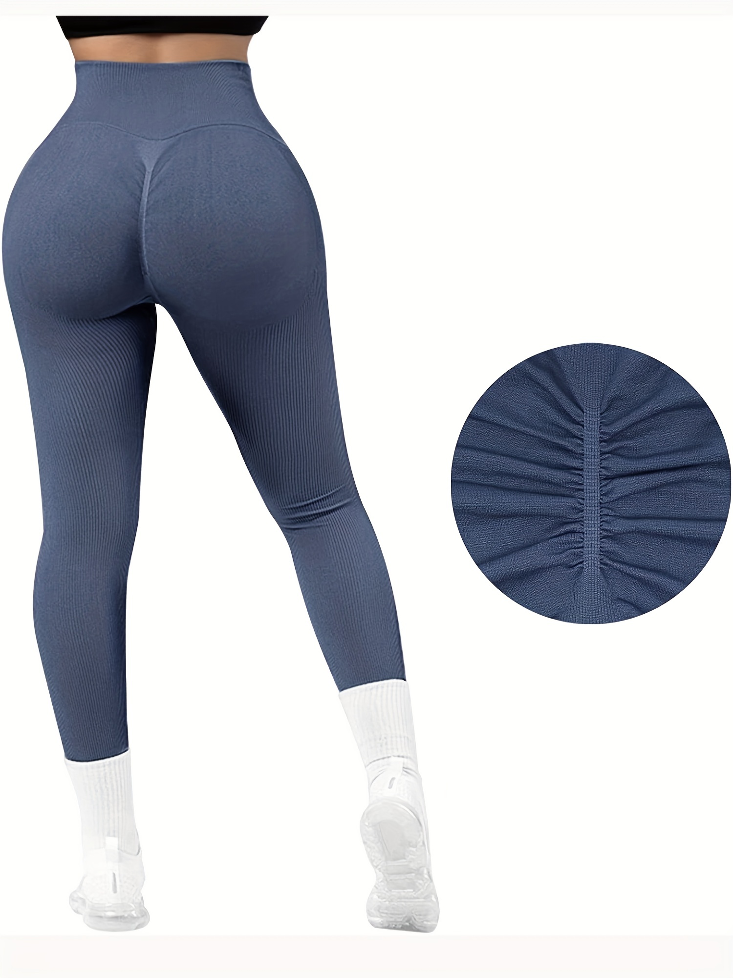 3pcs Rib-Knit Workout Running Tights Athletic Pants, High Stretch Yoga Butt  Lifting Yoga Leggings, Women's Activewear