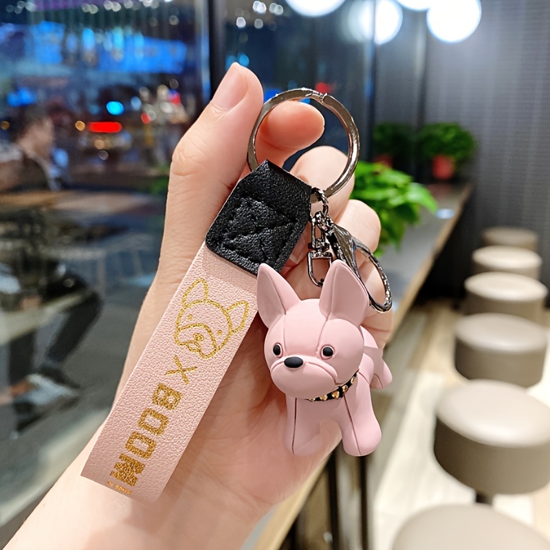 Cute Cartoon Frenchie Bear Car Keychain Set Accessories For Women Men  Black, Wristlet Key Chains For Car Keys Bag Charms